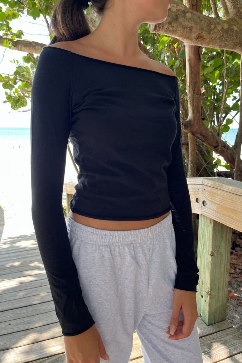 Black Brandy Melville Bonnie Long Sleeve Tops | USA 72036-MRBS