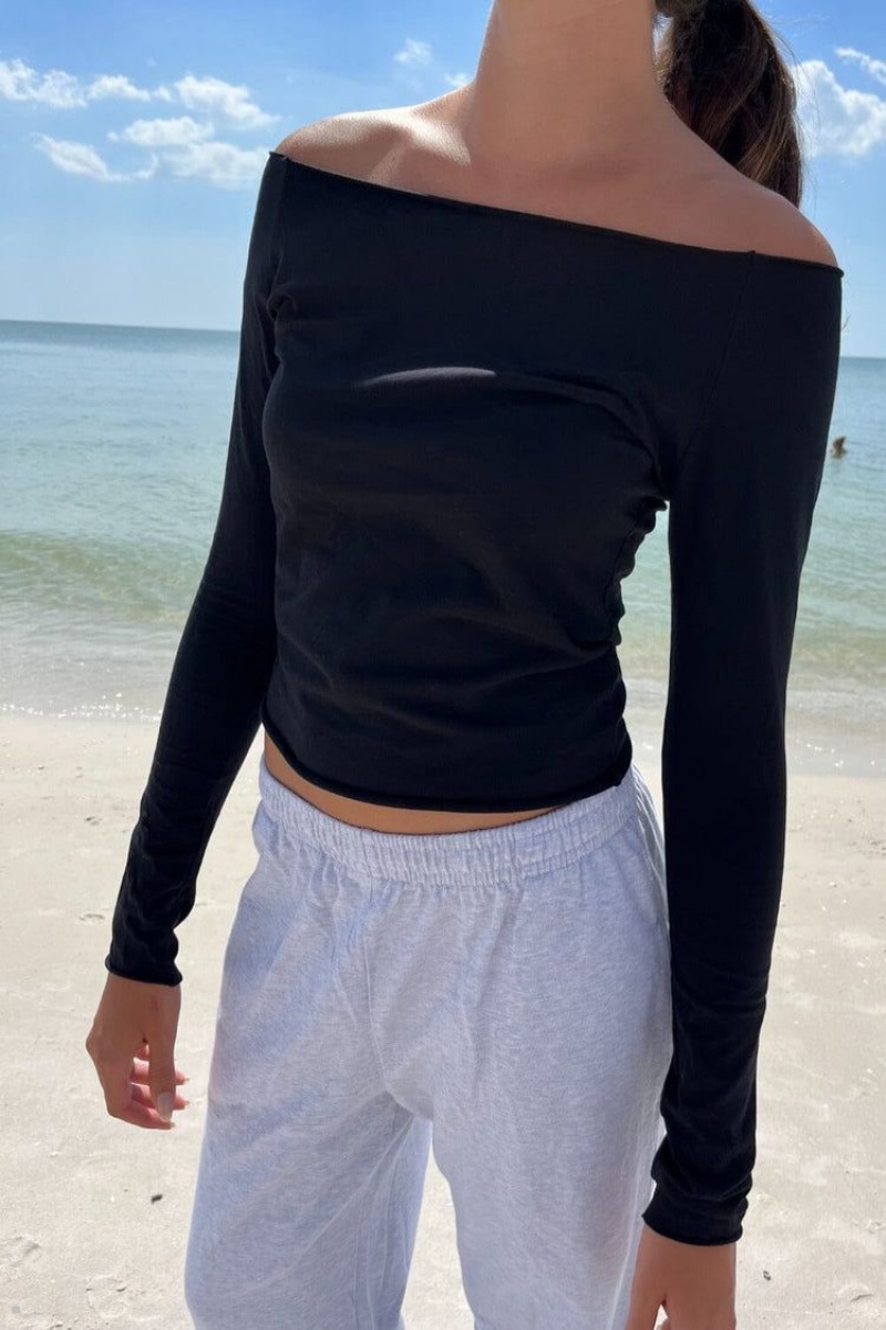 Black Brandy Melville Bonnie Long Sleeve Tops | USA 72036-MRBS