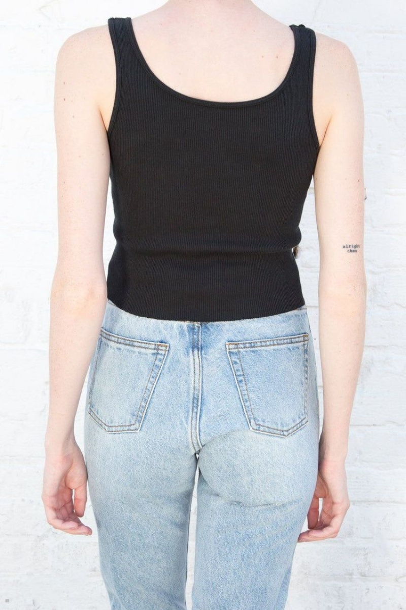 Black Brandy Melville Sheena Crop Tank Tops | USA 90764-CSTL