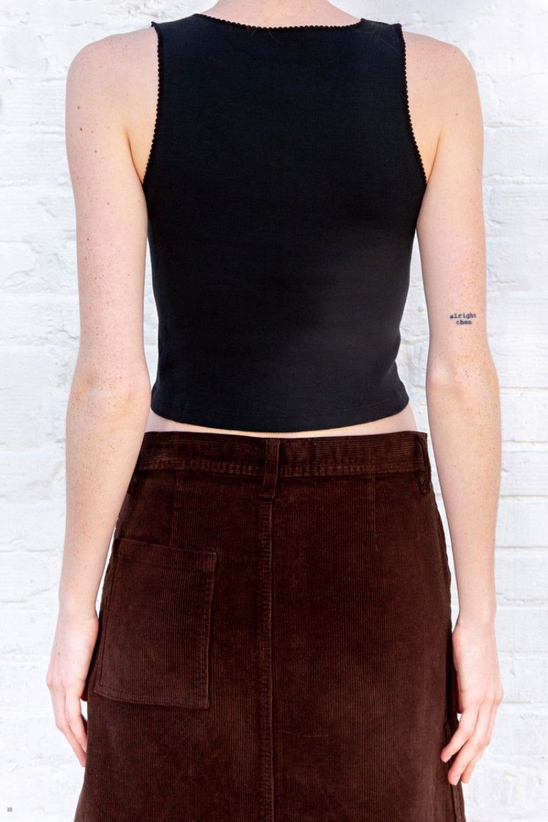 Black Brandy Melville Vicki Tank Tops | USA 48235-DHSO