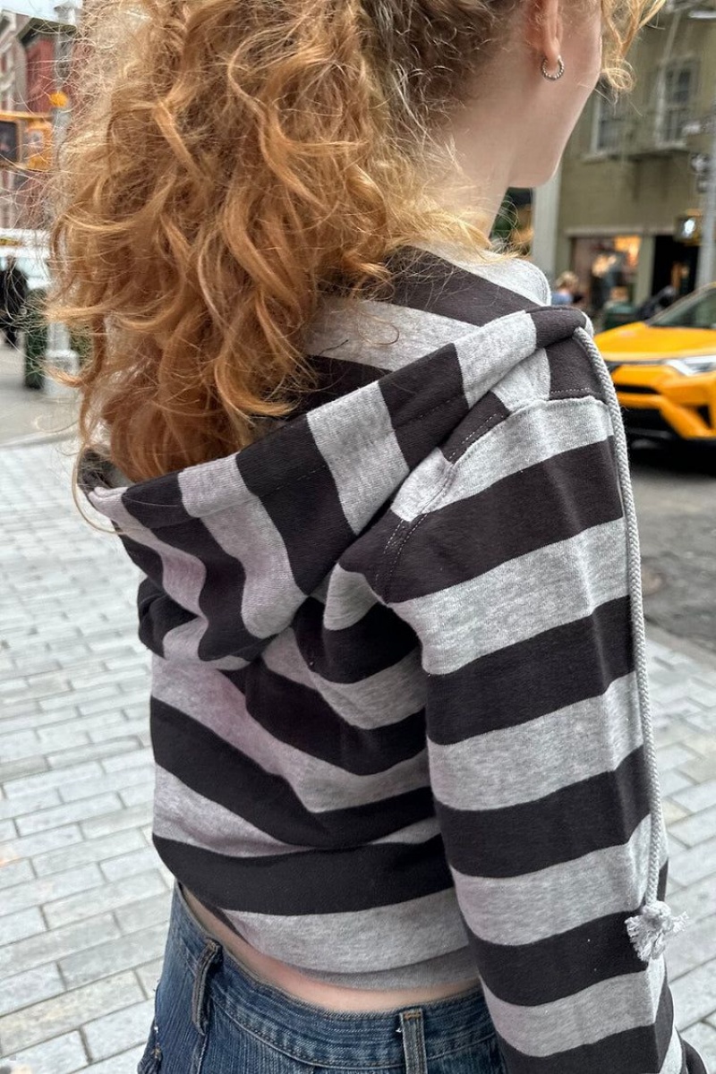 Black Grey Brandy Melville Christy Striped Hoodie | USA 24837-GDNZ