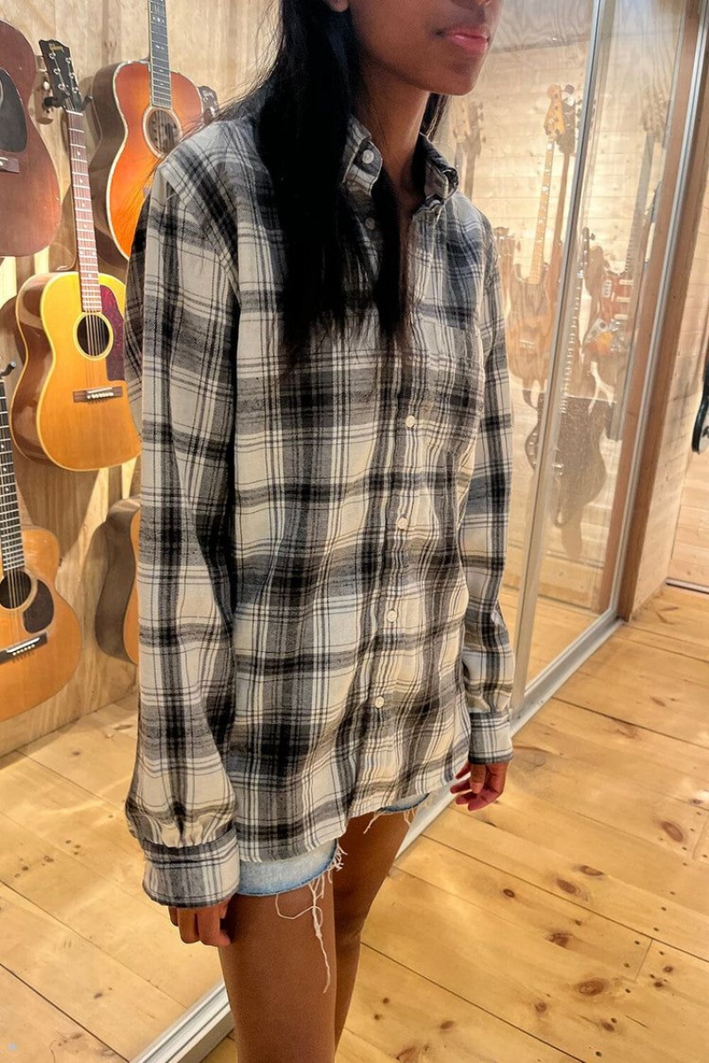 Black White Brandy Melville Hazel Flannel Tops | USA 21486-XSLZ