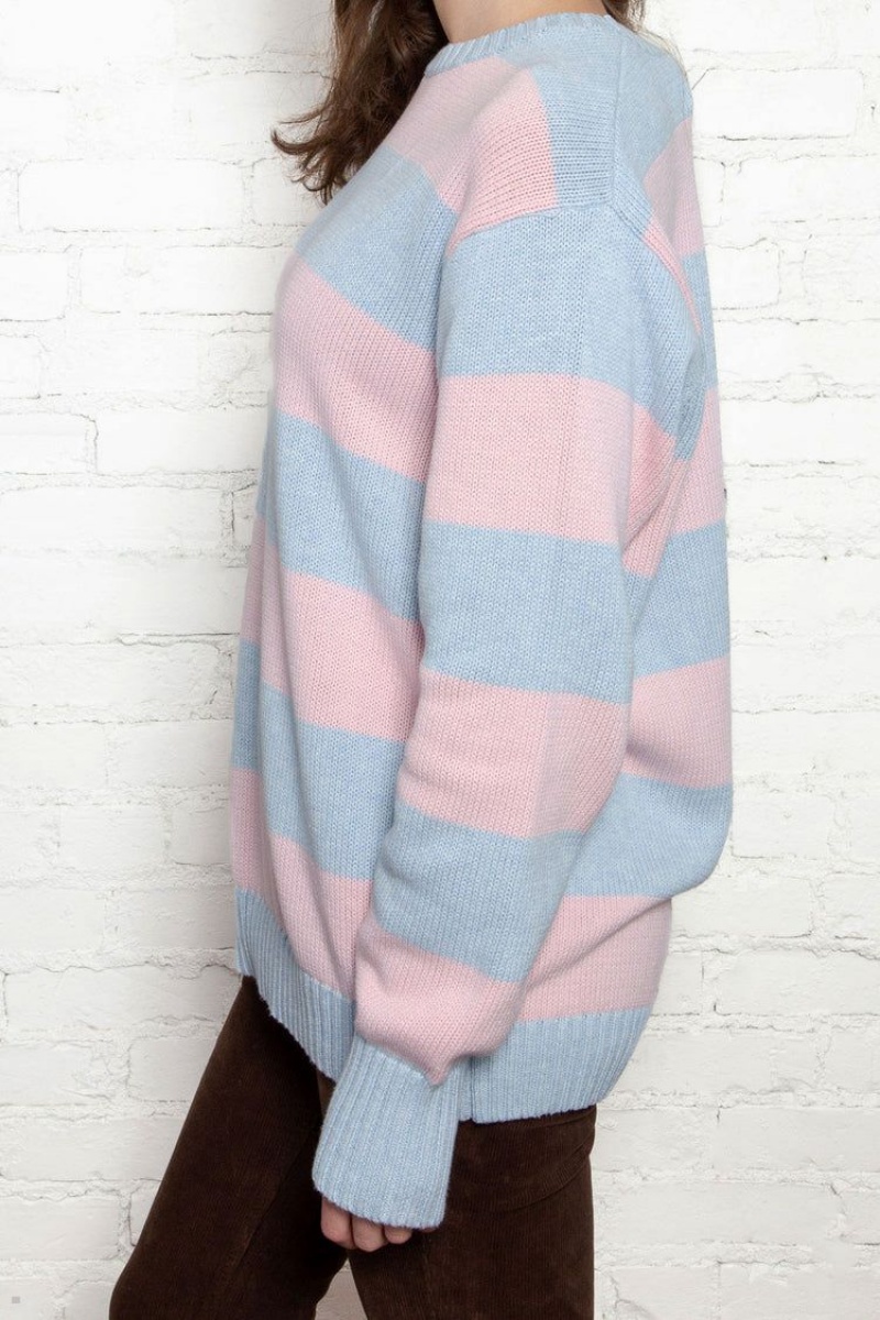 Blue Pink Brandy Melville Brianna Cotton Thick Stripe Sweaters | USA 14960-WNUF