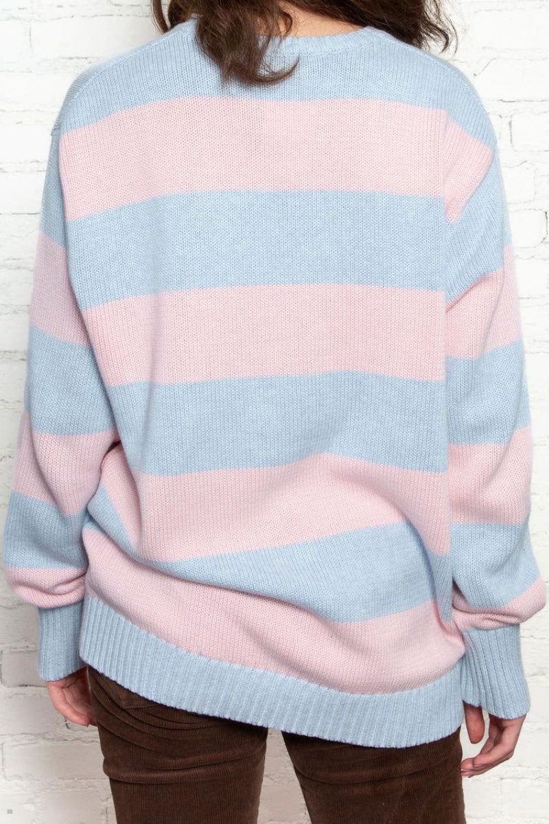 Blue Pink Brandy Melville Brianna Cotton Thick Stripe Sweaters | USA 14960-WNUF