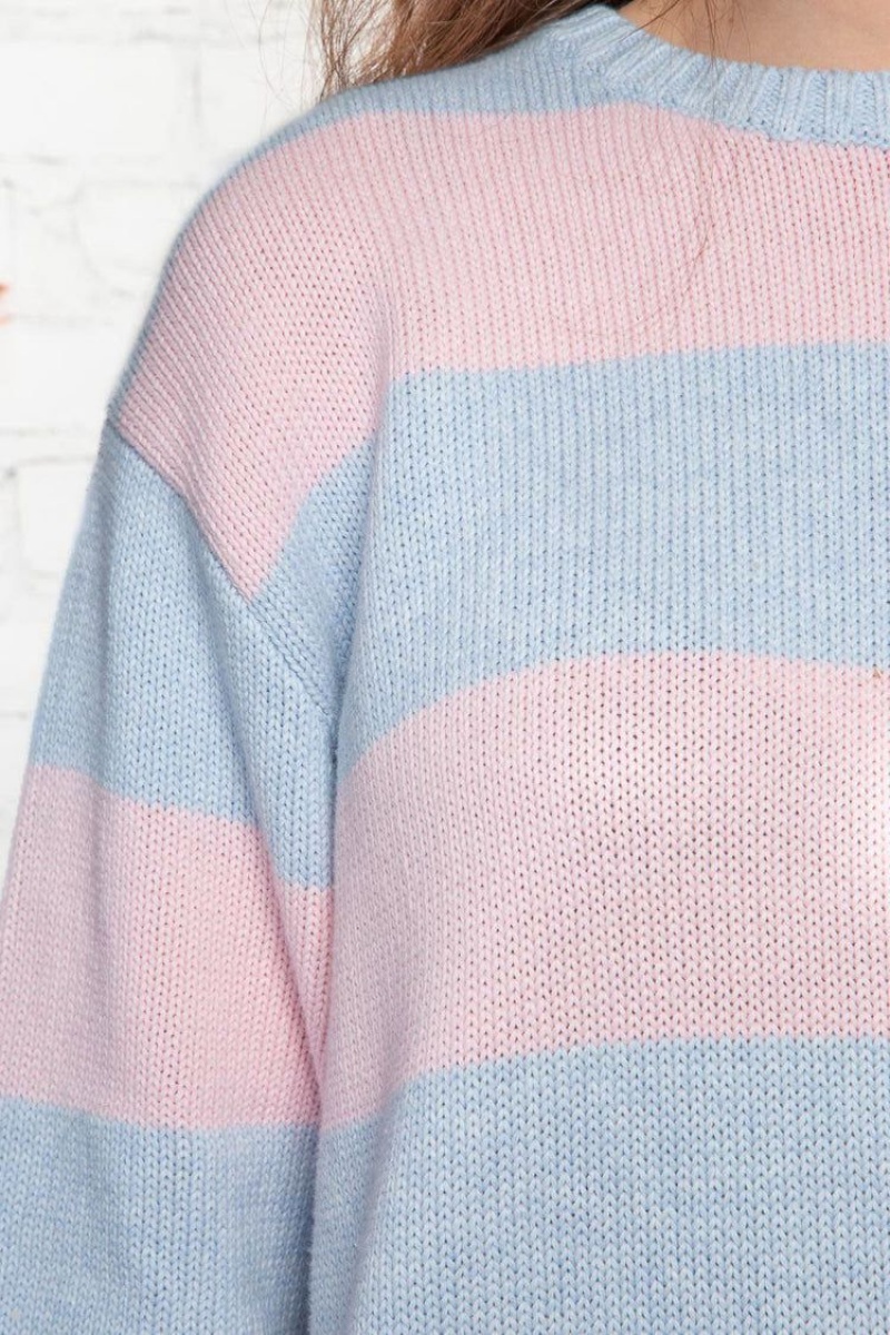 Blue Pink Brandy Melville Brianna Cotton Thick Stripe Sweaters | USA 14960-WNUF