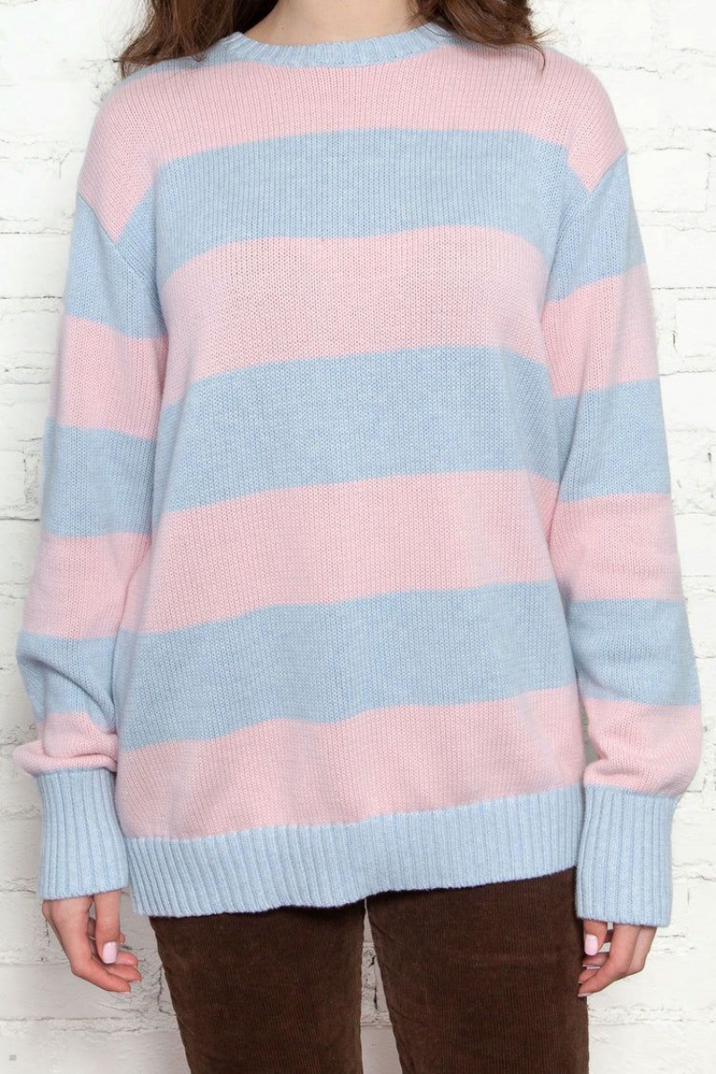 Blue Pink Brandy Melville Brianna Cotton Thick Stripe Sweaters | USA 14960-WNUF