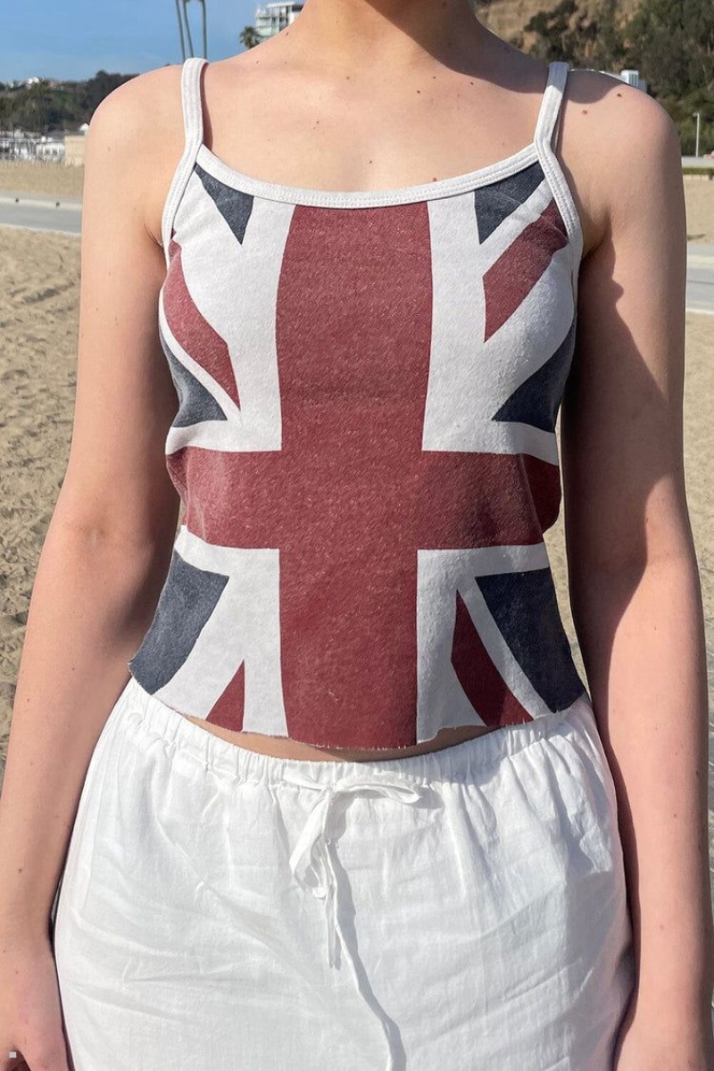 Blue Red Brandy Melville Skylar Union Jack Flag Tank Tops | USA 37924-MFGJ