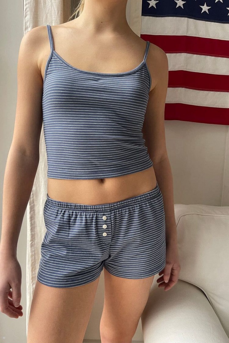 Blue White Brandy Melville Skylar Striped Tank Tops | USA 73148-VUBK