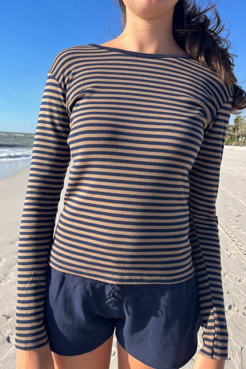 Brown Black Brandy Melville Leah Striped Tops | USA 03547-QAUT