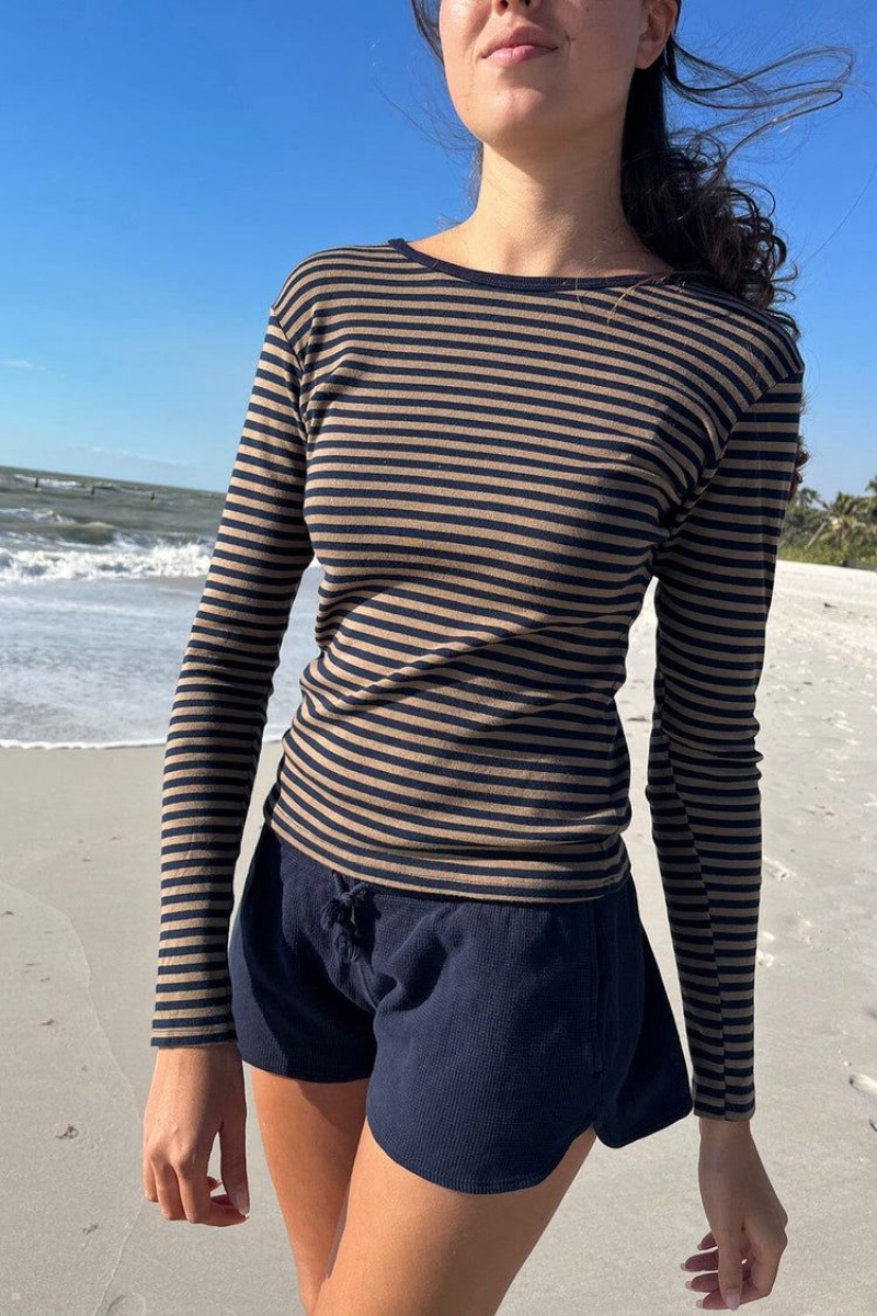 Brown Black Brandy Melville Leah Striped Tops | USA 03547-QAUT