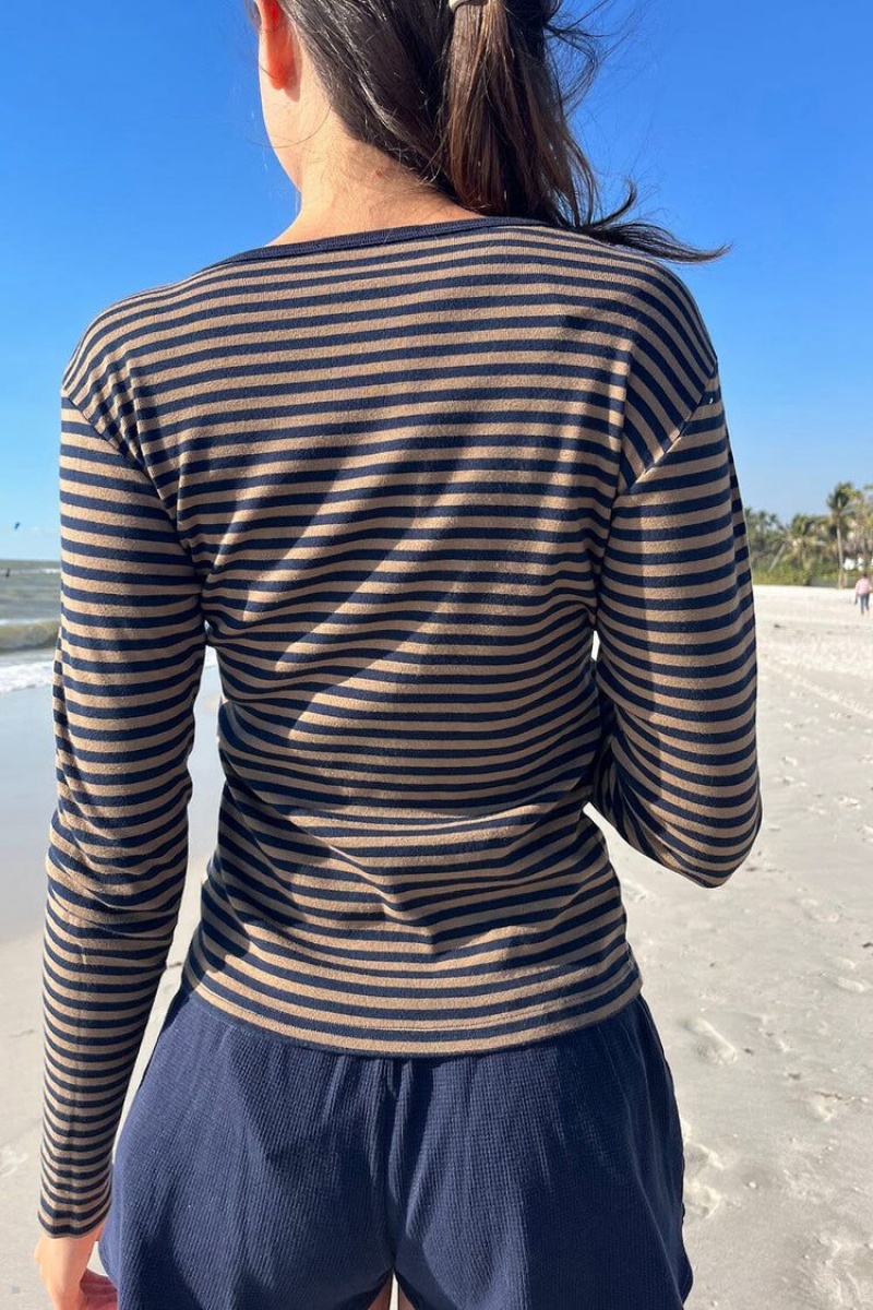 Brown Black Brandy Melville Leah Striped Tops | USA 03547-QAUT