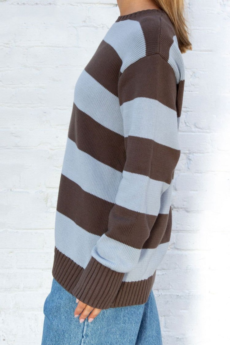 Brown Blue Brandy Melville Brianna Cotton Thick Stripe Sweaters | USA 83645-VIPN