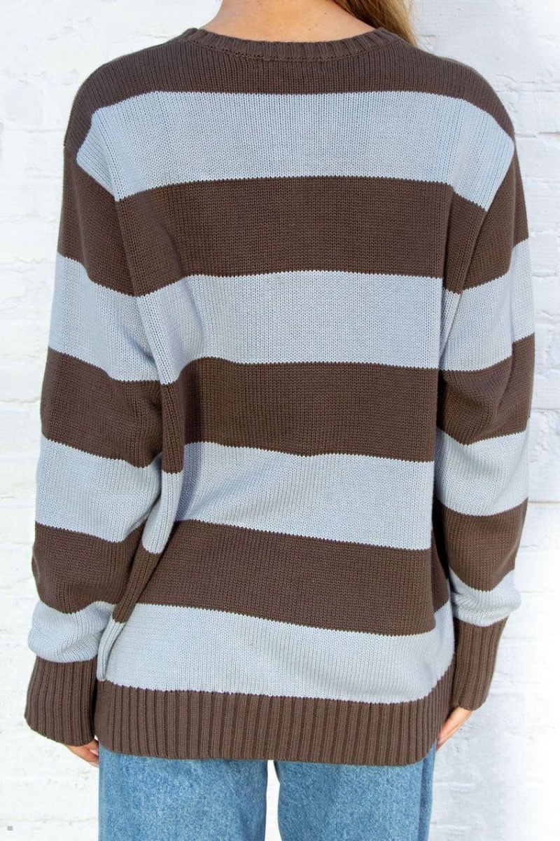 Brown Blue Brandy Melville Brianna Cotton Thick Stripe Sweaters | USA 83645-VIPN