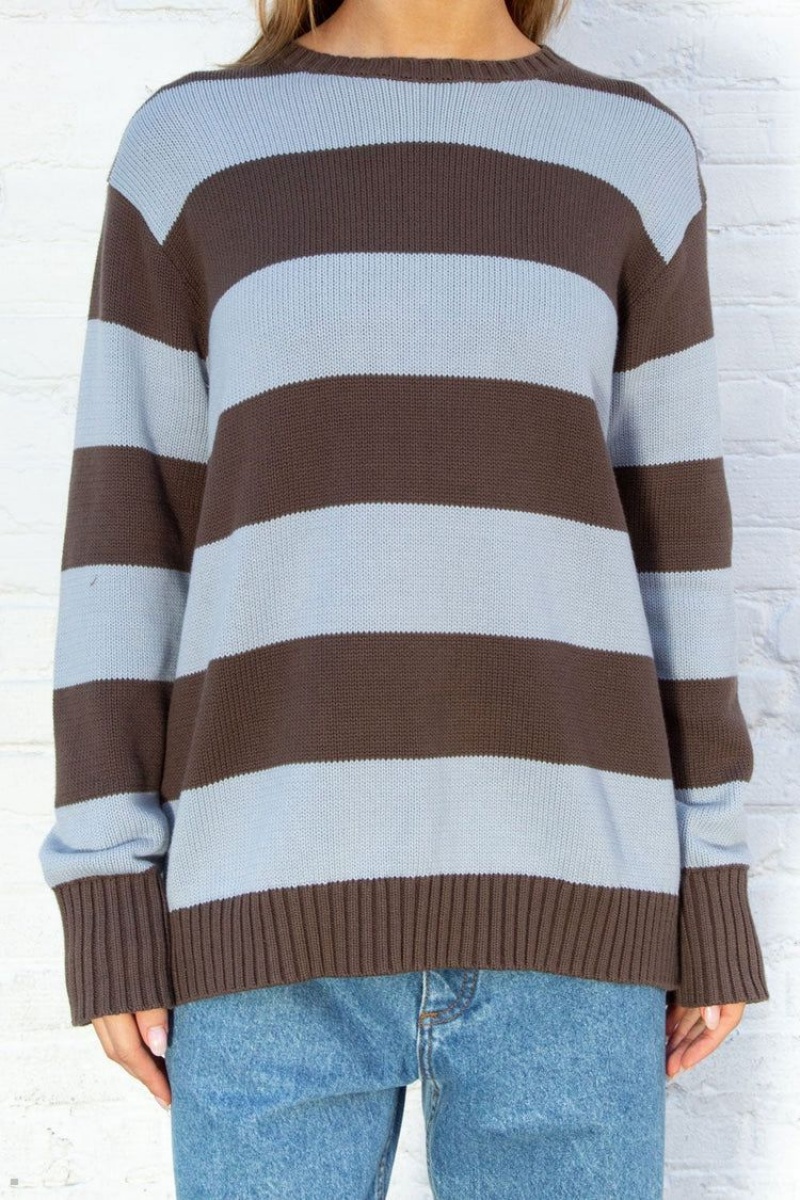 Brown Blue Brandy Melville Brianna Cotton Thick Stripe Sweaters | USA 83645-VIPN