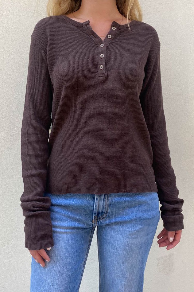 Brown Brandy Melville Ahern Thermal Long Sleeve Tops | USA 93052-NHRY