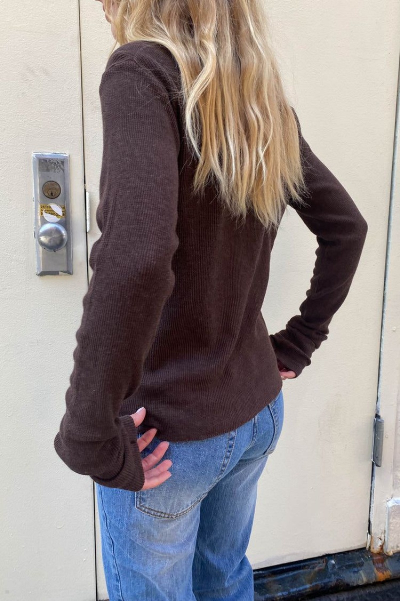 Brown Brandy Melville Ahern Thermal Long Sleeve Tops | USA 93052-NHRY