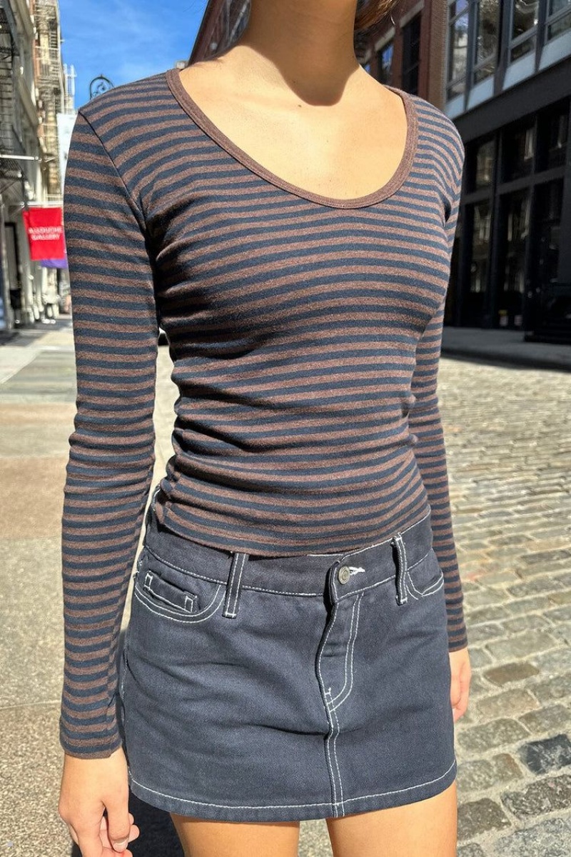 Brown Brandy Melville Leah Striped V-Neck Tops | USA 06812-JOIA