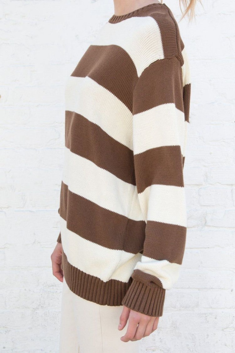 Brown White Brandy Melville Brianna Cotton Thick Stripe Sweaters | USA 14562-LTUK