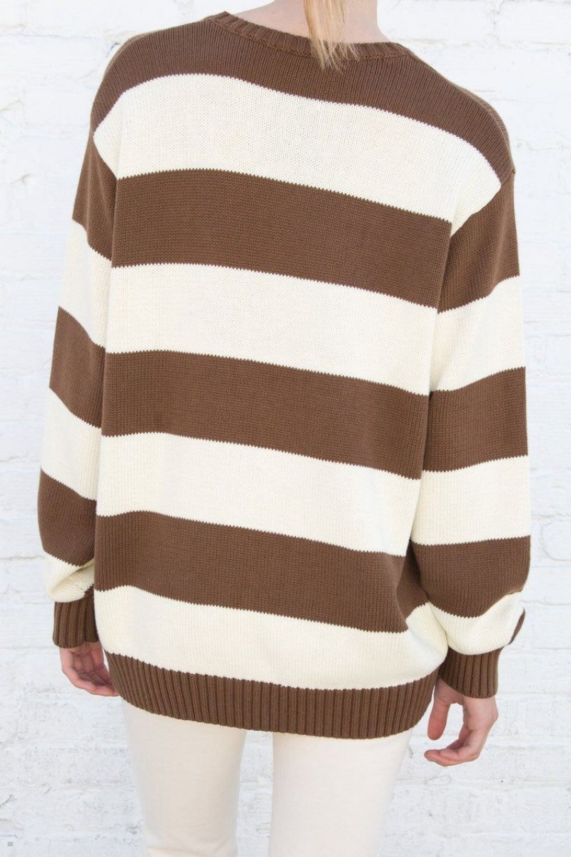 Brown White Brandy Melville Brianna Cotton Thick Stripe Sweaters | USA 14562-LTUK