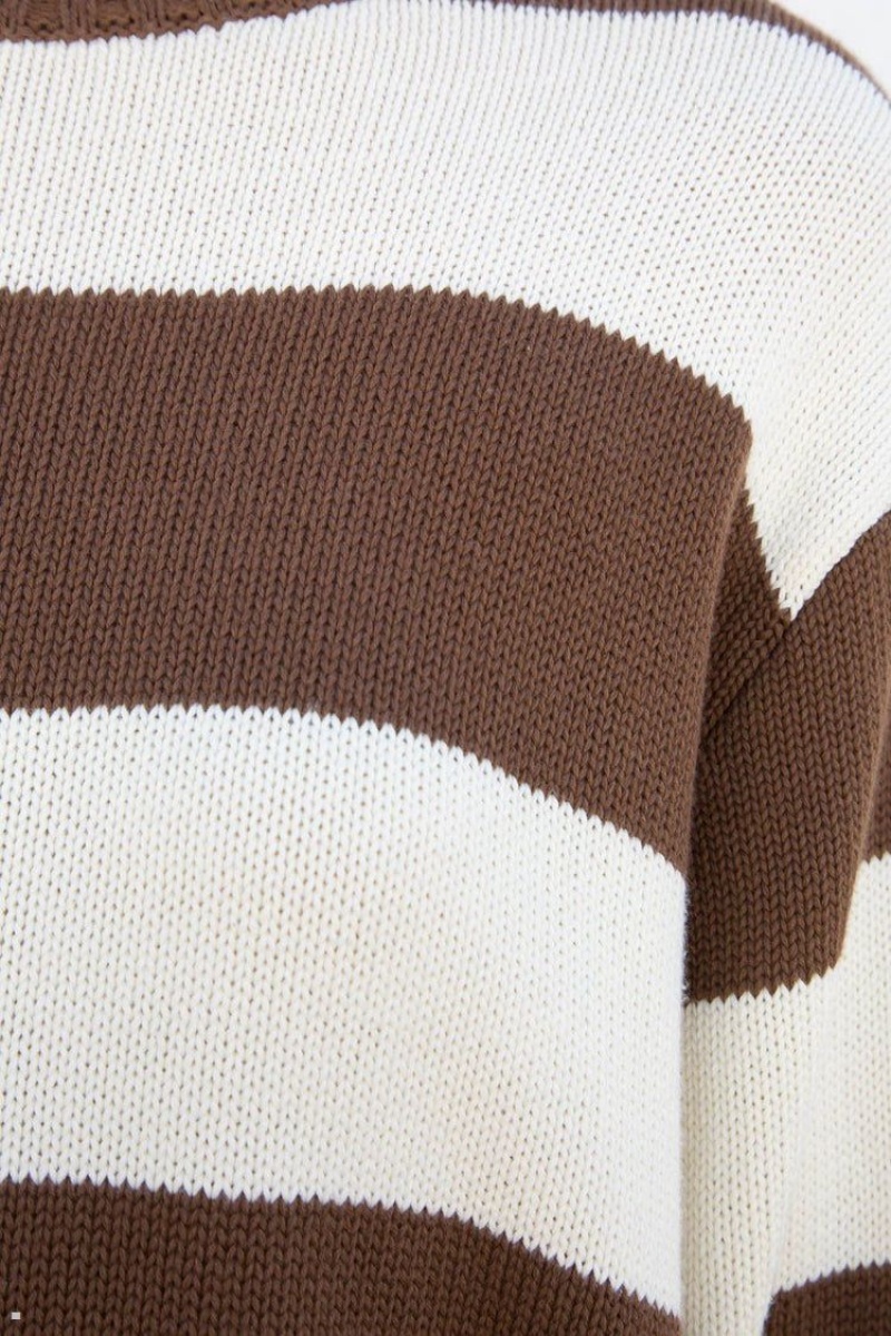 Brown White Brandy Melville Brianna Cotton Thick Stripe Sweaters | USA 14562-LTUK