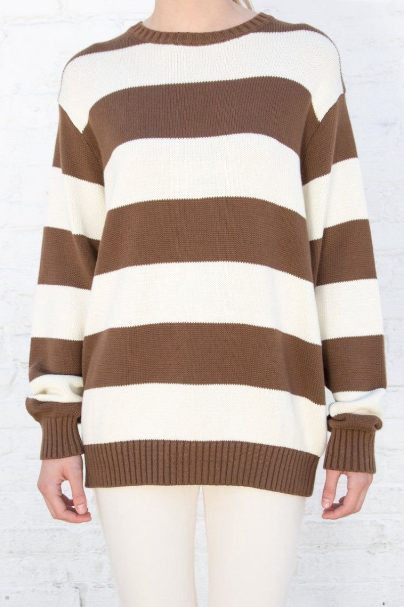 Brown White Brandy Melville Brianna Cotton Thick Stripe Sweaters | USA 14562-LTUK