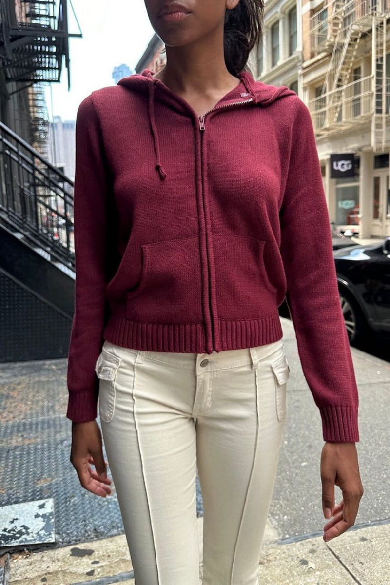 Burgundy Brandy Melville Alana Zip-Up Sweaters | USA 89470-HKAD