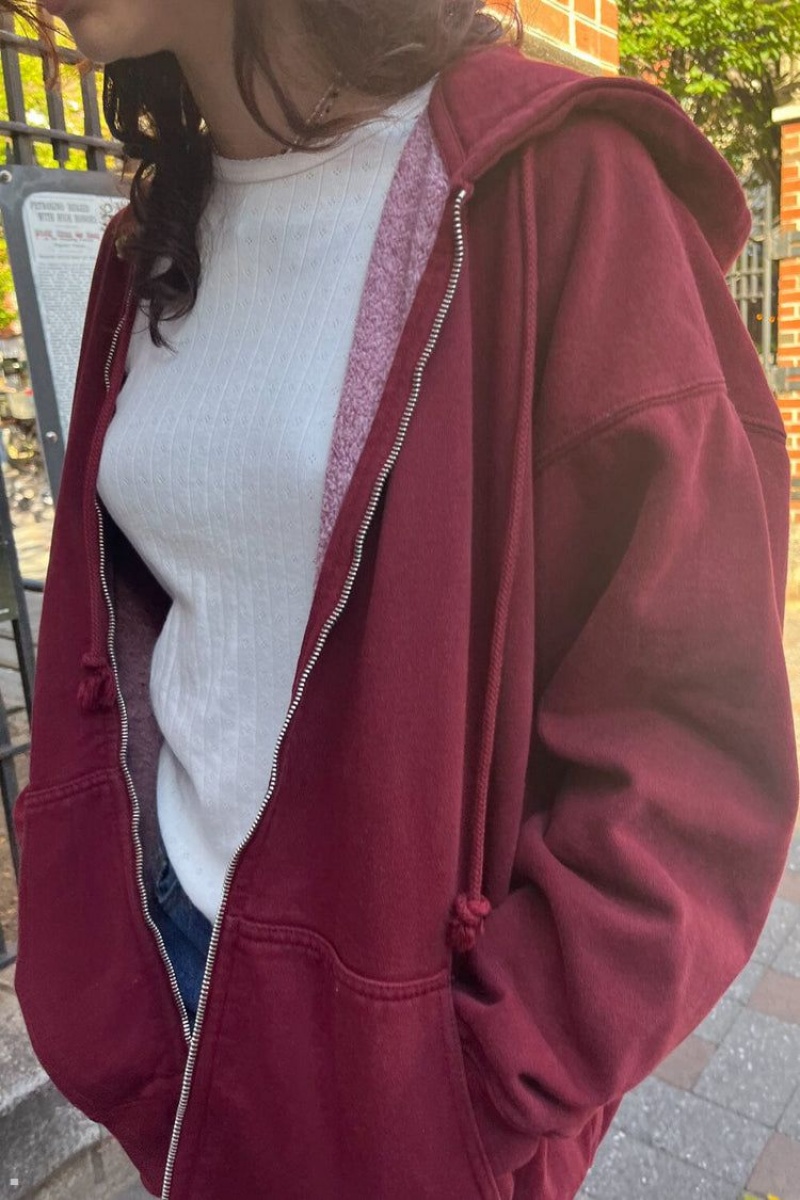 Burgundy Brandy Melville Christy Hoodie | USA 58046-LNYJ