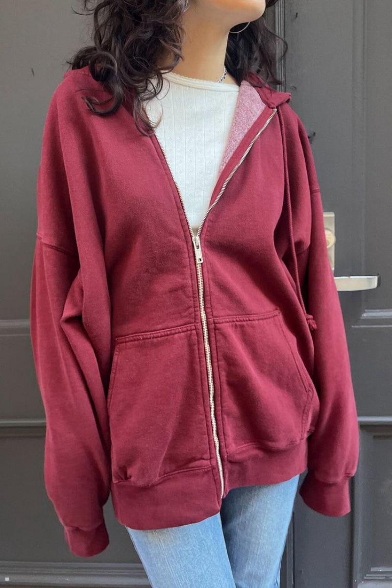 Burgundy Brandy Melville Christy Hoodie | USA 58046-LNYJ