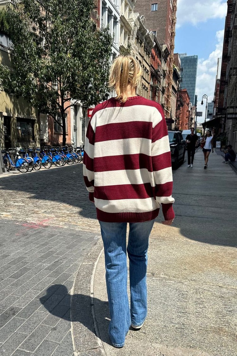 Burgundy White Brandy Melville Brianna Cotton Thick Stripe Sweaters | USA 92436-JCRK