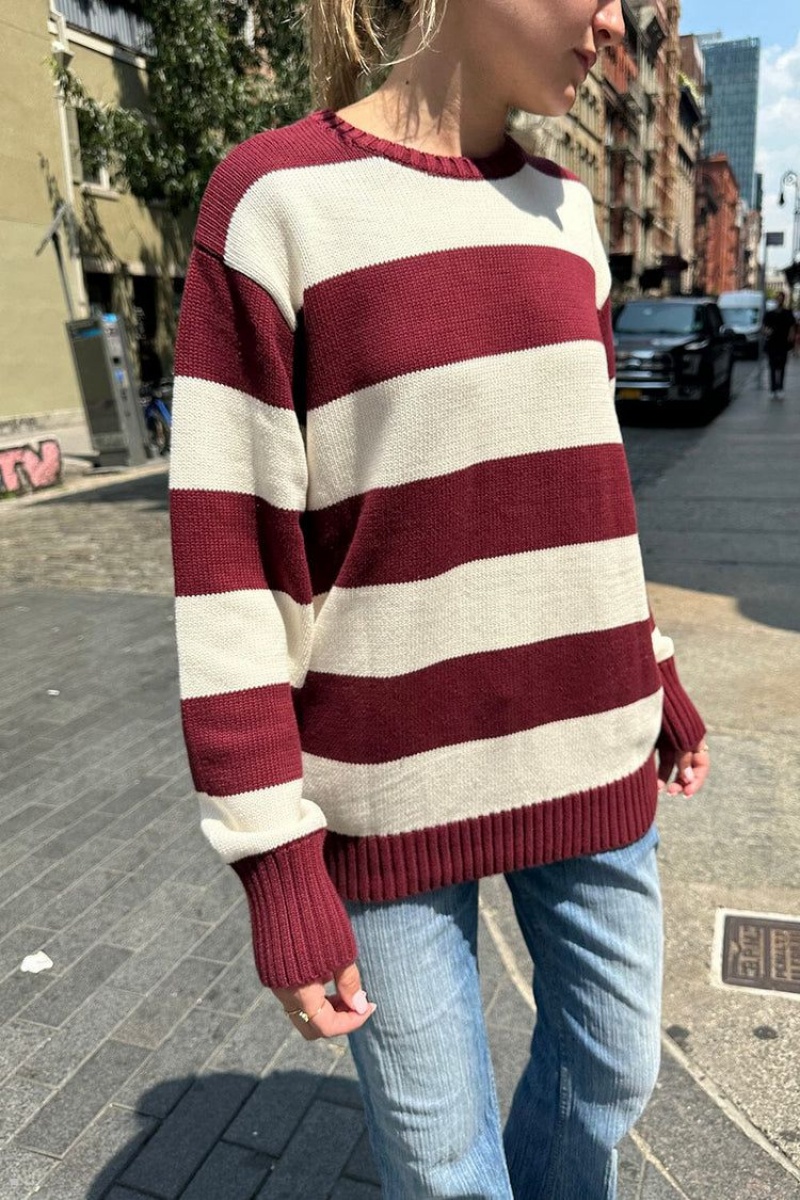 Burgundy White Brandy Melville Brianna Cotton Thick Stripe Sweaters | USA 92436-JCRK