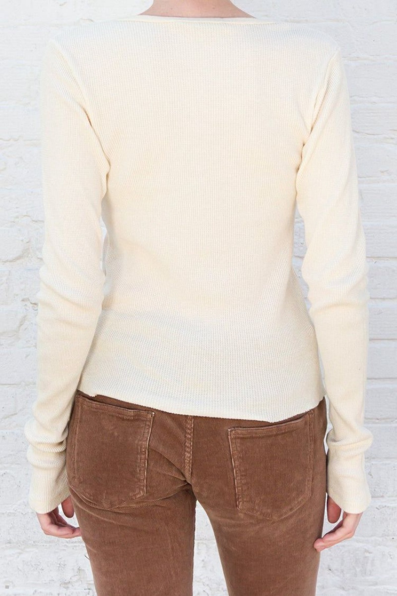 Cream Brandy Melville Ahern Thermal Long Sleeve Tops | USA 15203-ACLI