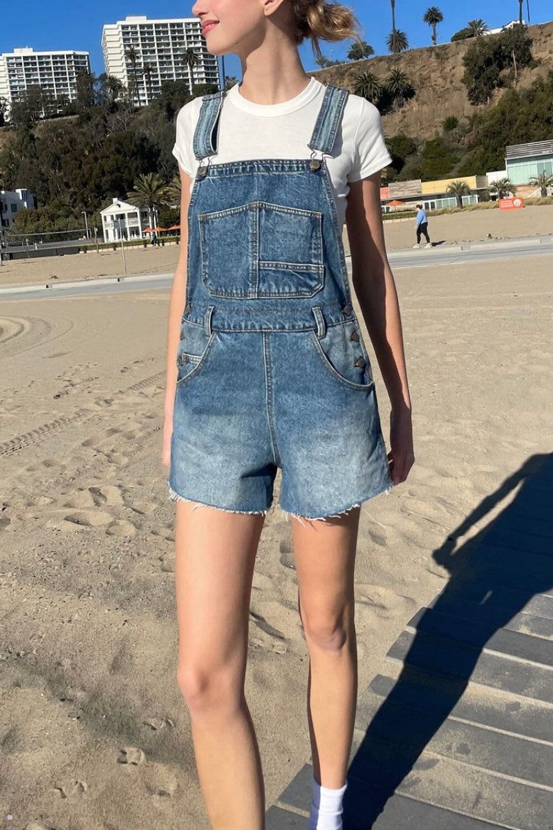 Dark Blue Brandy Melville Hayley Overall Shorts | USA 07184-QMZE