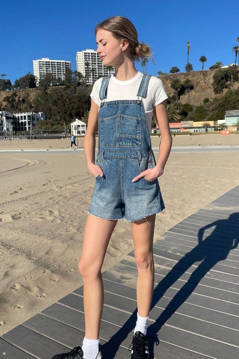 Dark Blue Brandy Melville Hayley Overall Shorts | USA 07184-QMZE