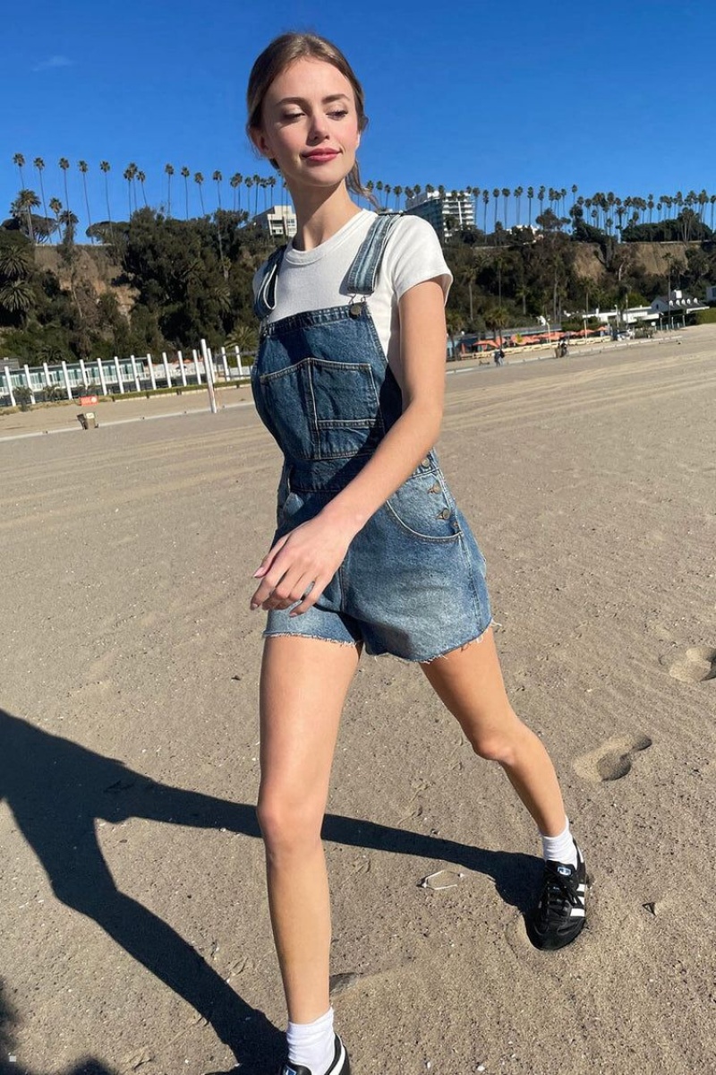 Dark Blue Brandy Melville Hayley Overall Shorts | USA 07184-QMZE