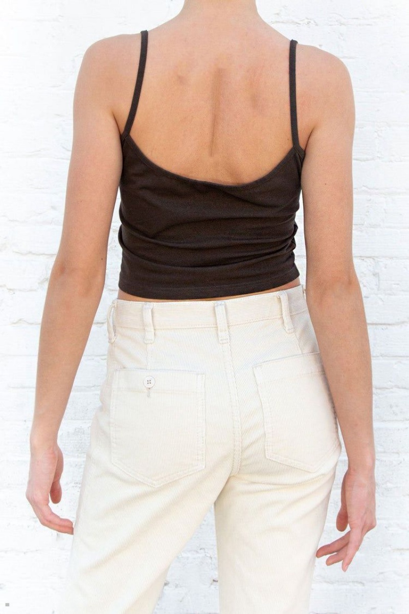 Dark Brown Brandy Melville Lorene Button Tank Tops | USA 90651-QJHR