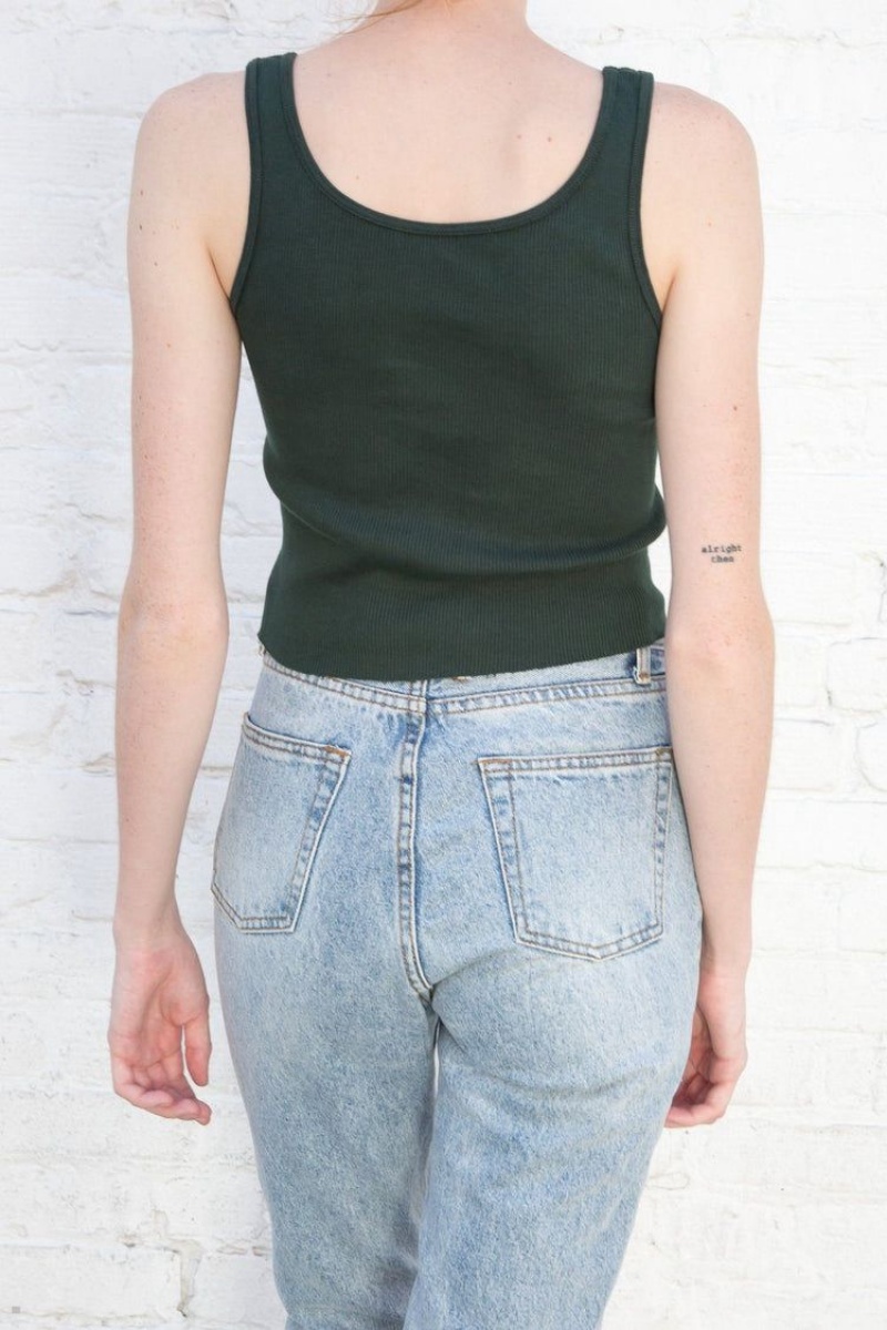 Dark Green Brandy Melville Sheena Crop Tank Tops | USA 20693-TWQN