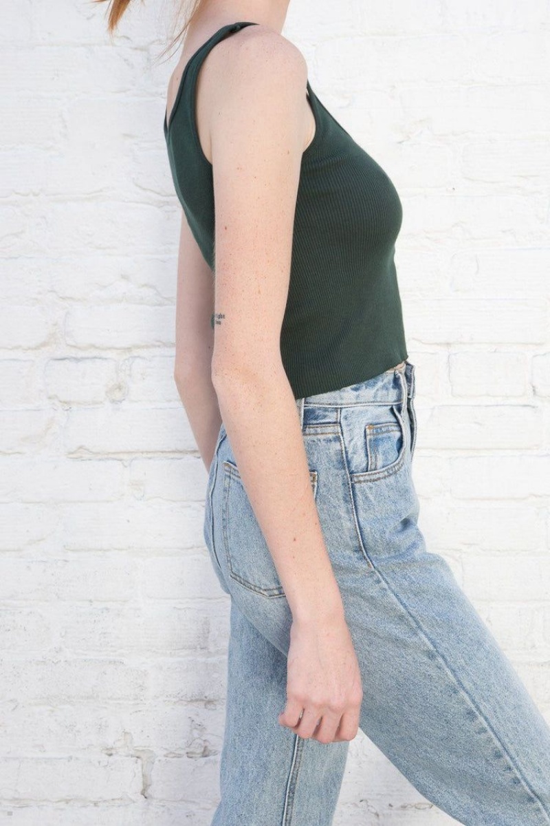 Dark Green Brandy Melville Sheena Crop Tank Tops | USA 20693-TWQN