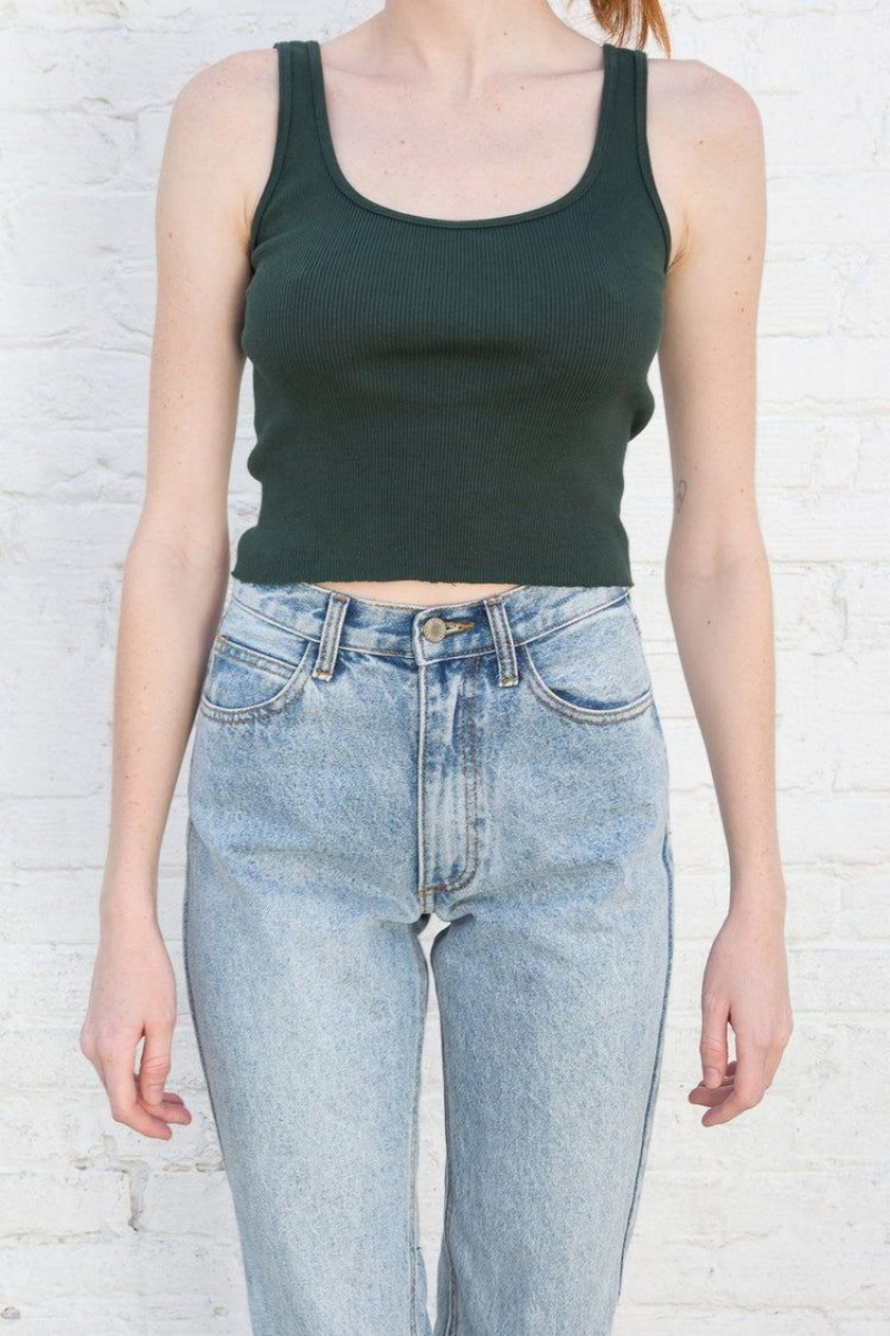 Dark Green Brandy Melville Sheena Crop Tank Tops | USA 20693-TWQN