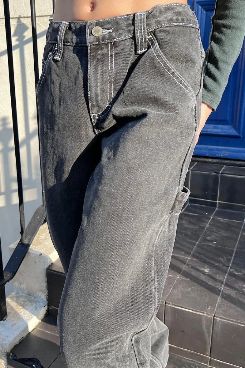 Dark Grey Brandy Melville Crispina Low Rise Jeans | USA 63954-UHTJ