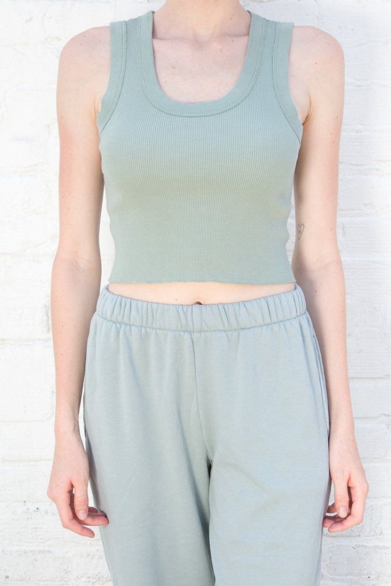 Dark Olive Brandy Melville Connor Tank Tops | USA 64305-OYMP