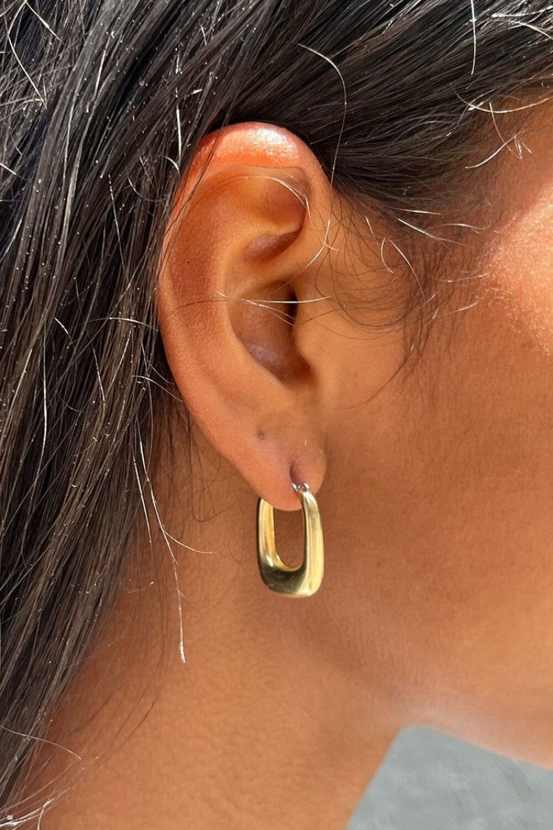 Gold Brandy Melville Rectangle Hoop Earrings | USA 31087-MTBE