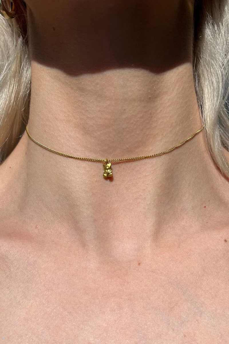Gold Brandy Melville Teddy Bear Choker Necklace | USA 38241-KSUH
