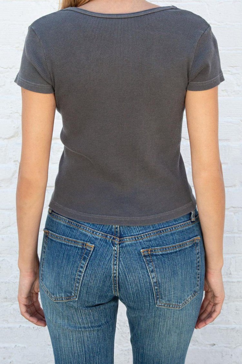 Grey Brandy Melville Ashlyn V Neck Tops | USA 69581-LZCY