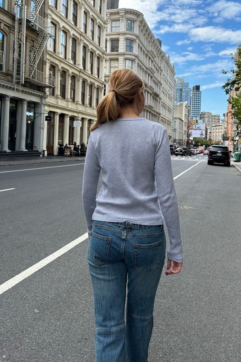 Grey Brandy Melville Tori Thermal Tops | USA 24301-RKZN