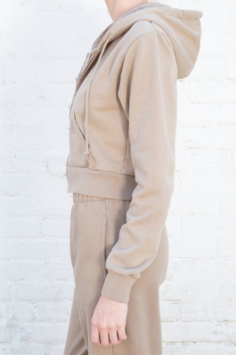 Khaki Brandy Melville Crystal Hoodie | USA 64125-MTKN