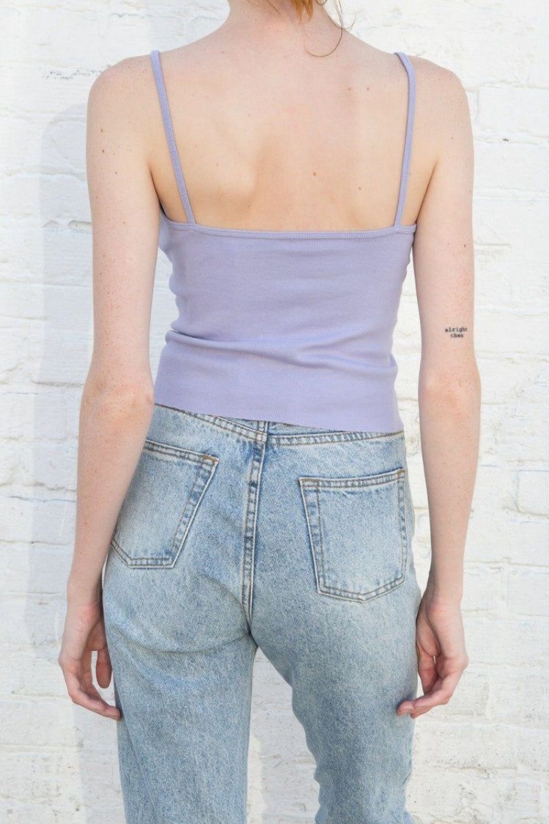 Lavender Brandy Melville Nicolette Lace Tank Tops | USA 51840-LFNJ