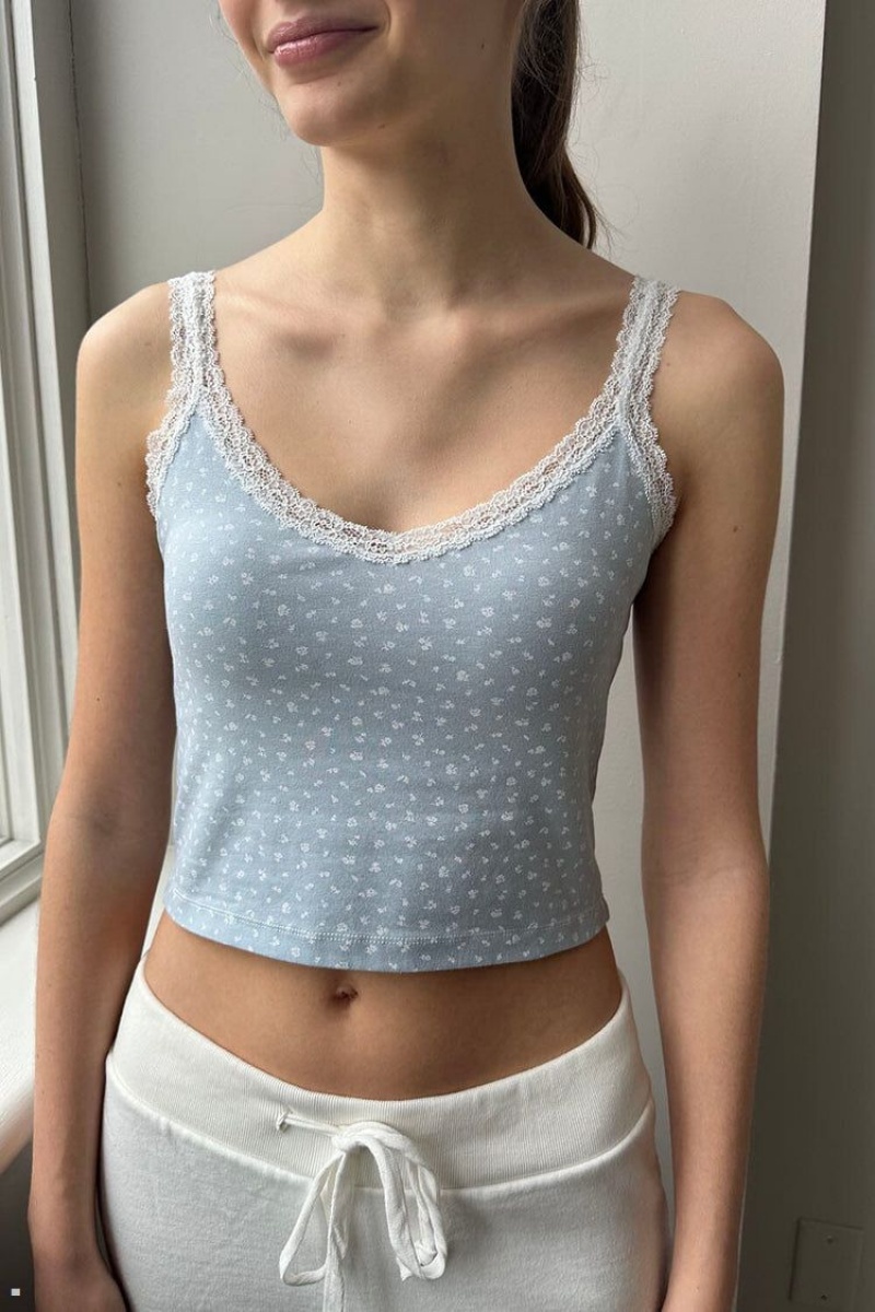 Light Blue Brandy Melville Elsa Floral Bow Tank Tops | USA 51489-PDMU