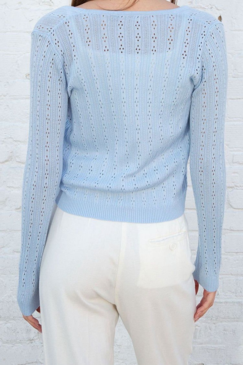 Light Blue Brandy Melville Greta Eyelet Tops | USA 86310-UMST