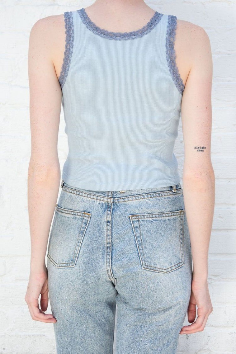 Light Blue Brandy Melville Ronnie Rib Lace Tank Tops | USA 68372-RDWY