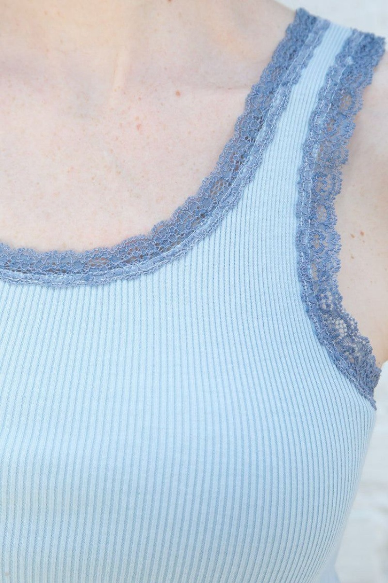 Light Blue Brandy Melville Ronnie Rib Lace Tank Tops | USA 68372-RDWY